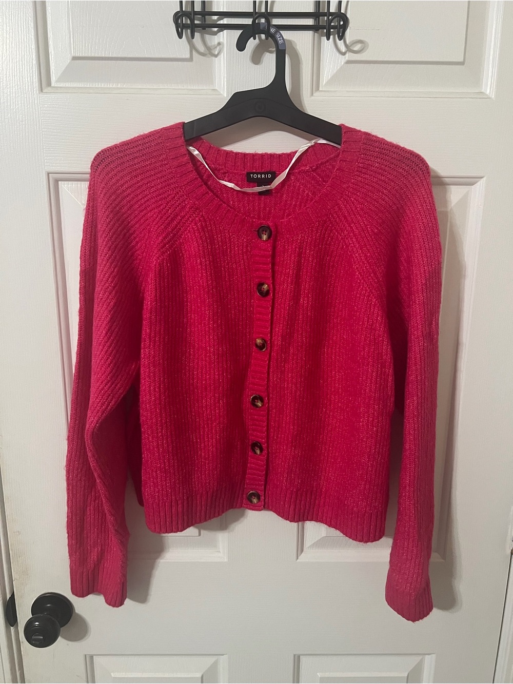 Torrid Womens 2X Hot Pink Cropped Cardigan Sweater Knit Barbiecore